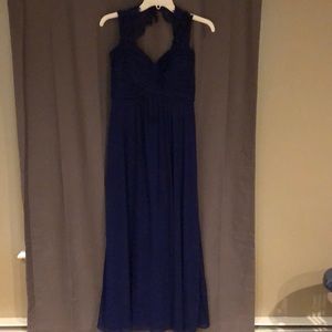 Royal blue long, elegant dress with lace sleeves